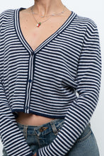 Load image into Gallery viewer, MAGASCHONI x Navy Striped Cashmere Cropped Cardigan (XS-M)