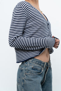 MAGASCHONI x Navy Striped Cashmere Cropped Cardigan (XS-M)