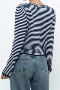 MAGASCHONI x Navy Striped Cashmere Cropped Cardigan (XS-M)