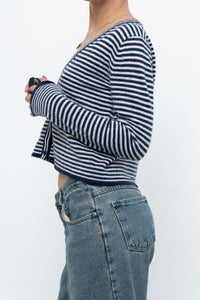 MAGASCHONI x Navy Striped Cashmere Cropped Cardigan (XS-M)