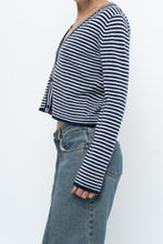 Load image into Gallery viewer, MAGASCHONI x Navy Striped Cashmere Cropped Cardigan (XS-M)