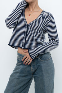MAGASCHONI x Navy Striped Cashmere Cropped Cardigan (XS-M)