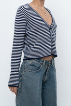 Load image into Gallery viewer, MAGASCHONI x Navy Striped Cashmere Cropped Cardigan (XS-M)