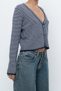 MAGASCHONI x Navy Striped Cashmere Cropped Cardigan (XS-M)