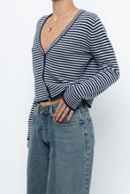 Load image into Gallery viewer, MAGASCHONI x Navy Striped Cashmere Cropped Cardigan (XS-M)