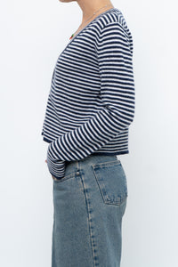 MAGASCHONI x Navy Striped Cashmere Cropped Cardigan (XS-M)