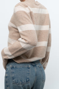 CYNTHIA ROWLEY x Beige Striped Wool, Cashmere Sweater (XS-M)