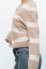 Load image into Gallery viewer, CYNTHIA ROWLEY x Beige Striped Wool, Cashmere Sweater (XS-M)