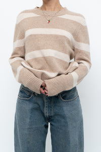 CYNTHIA ROWLEY x Beige Striped Wool, Cashmere Sweater (XS-M)