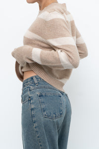 CYNTHIA ROWLEY x Beige Striped Wool, Cashmere Sweater (XS-M)