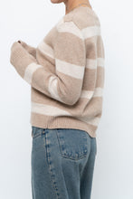 Load image into Gallery viewer, CYNTHIA ROWLEY x Beige Striped Wool, Cashmere Sweater (XS-M)