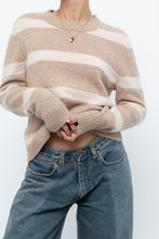 Load image into Gallery viewer, CYNTHIA ROWLEY x Beige Striped Wool, Cashmere Sweater (XS-M)