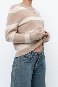 CYNTHIA ROWLEY x Beige Striped Wool, Cashmere Sweater (XS-M)