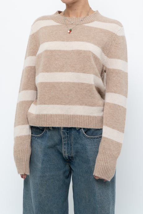 CYNTHIA ROWLEY x Beige Striped Wool, Cashmere Sweater (XS-M)