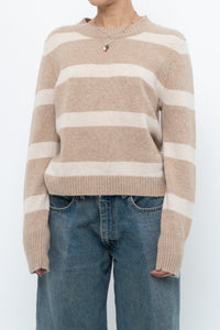 CYNTHIA ROWLEY x Beige Striped Wool, Cashmere Sweater (XS-M)