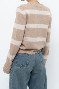 CYNTHIA ROWLEY x Beige Striped Wool, Cashmere Sweater (XS-M)