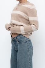 Load image into Gallery viewer, CYNTHIA ROWLEY x Beige Striped Wool, Cashmere Sweater (XS-M)