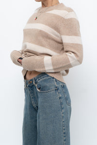 CYNTHIA ROWLEY x Beige Striped Wool, Cashmere Sweater (XS-M)