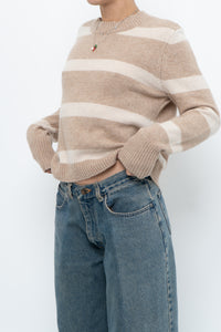 CYNTHIA ROWLEY x Beige Striped Wool, Cashmere Sweater (XS-M)