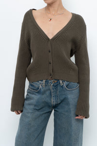 KOTN x Made in Portugal x Green Ribbed Cotton Knit Cropped Cardigan (M, L)