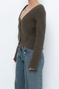 KOTN x Made in Portugal x Green Ribbed Cotton Knit Cropped Cardigan (M, L)