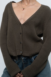 KOTN x Made in Portugal x Green Ribbed Cotton Knit Cropped Cardigan (M, L)