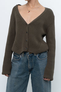 KOTN x Made in Portugal x Green Ribbed Cotton Knit Cropped Cardigan (M, L)