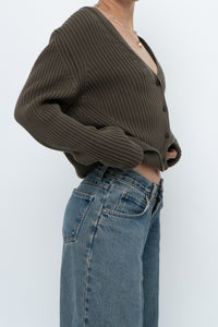 KOTN x Made in Portugal x Green Ribbed Cotton Knit Cropped Cardigan (M, L)