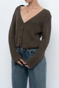 KOTN x Made in Portugal x Green Ribbed Cotton Knit Cropped Cardigan (M, L)