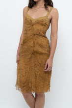 Load image into Gallery viewer, Vintage x Made in Italy x DESIGNER Honey Yellow Patterned Midi Silk Dress (XS, S)