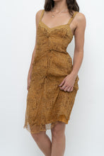 Load image into Gallery viewer, Vintage x Made in Italy x DESIGNER Honey Yellow Patterned Midi Silk Dress (XS, S)