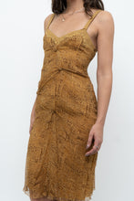 Load image into Gallery viewer, Vintage x Made in Italy x DESIGNER Honey Yellow Patterned Midi Silk Dress (XS, S)