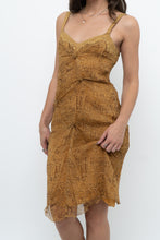 Load image into Gallery viewer, Vintage x Made in Italy x DESIGNER Honey Yellow Patterned Midi Silk Dress (XS, S)