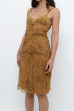 Load image into Gallery viewer, Vintage x Made in Italy x DESIGNER Honey Yellow Patterned Midi Silk Dress (XS, S)