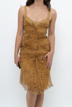 Load image into Gallery viewer, Vintage x Made in Italy x DESIGNER Honey Yellow Patterned Midi Silk Dress (XS, S)