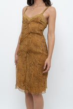 Load image into Gallery viewer, Vintage x Made in Italy x DESIGNER Honey Yellow Patterned Midi Silk Dress (XS, S)