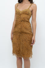 Load image into Gallery viewer, Vintage x Made in Italy x DESIGNER Honey Yellow Patterned Midi Silk Dress (XS, S)