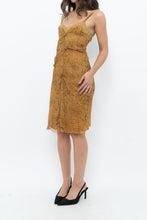 Load image into Gallery viewer, Vintage x Made in Italy x DESIGNER Honey Yellow Patterned Midi Silk Dress (XS, S)