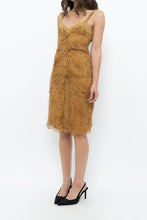Load image into Gallery viewer, Vintage x Made in Italy x DESIGNER Honey Yellow Patterned Midi Silk Dress (XS, S)