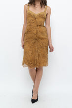 Load image into Gallery viewer, Vintage x Made in Italy x DESIGNER Honey Yellow Patterned Midi Silk Dress (XS, S)
