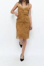 Load image into Gallery viewer, Vintage x Made in Italy x DESIGNER Honey Yellow Patterned Midi Silk Dress (XS, S)