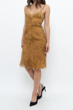 Load image into Gallery viewer, Vintage x Made in Italy x DESIGNER Honey Yellow Patterned Midi Silk Dress (XS, S)