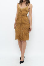 Load image into Gallery viewer, Vintage x Made in Italy x DESIGNER Honey Yellow Patterned Midi Silk Dress (XS, S)