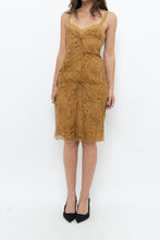 Load image into Gallery viewer, Vintage x Made in Italy x DESIGNER Honey Yellow Patterned Midi Silk Dress (XS, S)