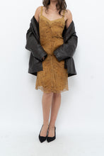 Load image into Gallery viewer, Vintage x Made in Italy x DESIGNER Honey Yellow Patterned Midi Silk Dress (XS, S)