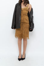 Load image into Gallery viewer, Vintage x Made in Italy x DESIGNER Honey Yellow Patterned Midi Silk Dress (XS, S)