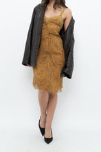Load image into Gallery viewer, Vintage x Made in Italy x DESIGNER Honey Yellow Patterned Midi Silk Dress (XS, S)
