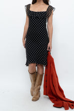Load image into Gallery viewer, Vintage x Made in USA x Black, White Polka Dot Silk Midi Dress (S)