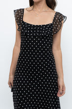 Load image into Gallery viewer, Vintage x Made in USA x Black, White Polka Dot Silk Midi Dress (S)