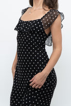 Load image into Gallery viewer, Vintage x Made in USA x Black, White Polka Dot Silk Midi Dress (S)